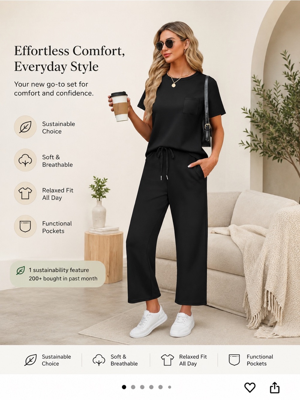 Everyday Relaxed Wide-Leg pants and lounge set Black
